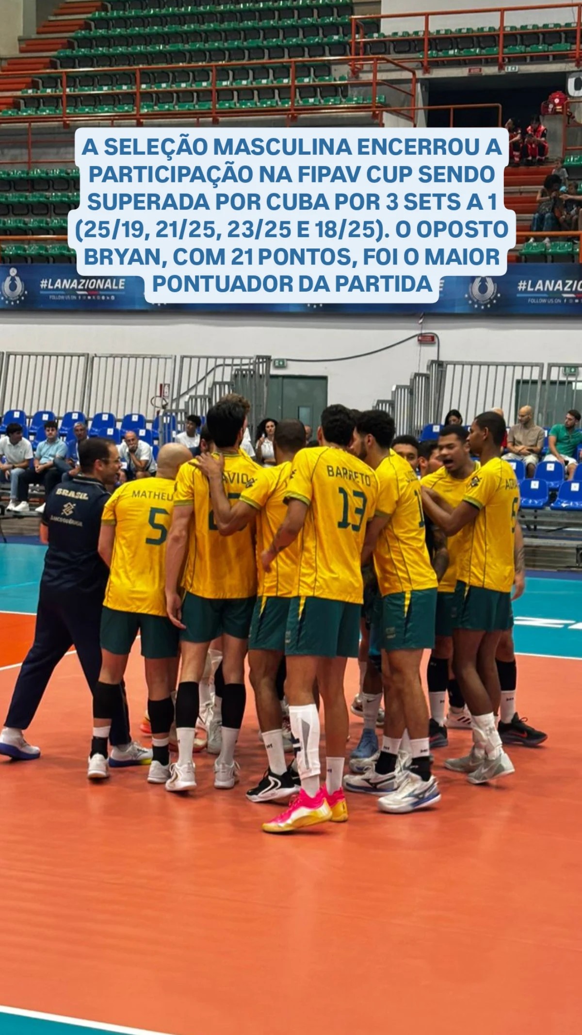 Vôlei masculino: Brasil perde para Cuba na FIPAV Cup e encerra torneio com derrota na Itália